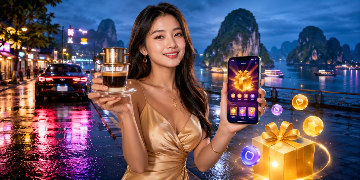 Người dùng Việt Nam thưởng thức cà phê tại vịnh Hạ Long trong khi chơi casino trực tuyến trên điện thoại