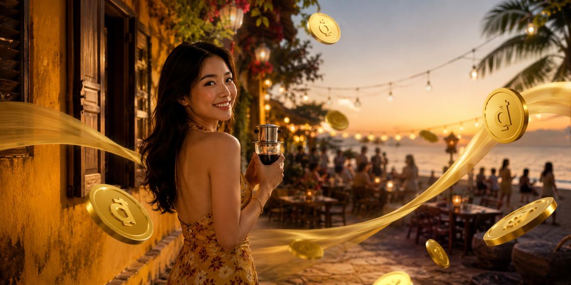 Người dùng tại Hội An uống cà phê và trải nghiệm nền tảng giải trí trực tuyến lbp246dw trên điện thoại